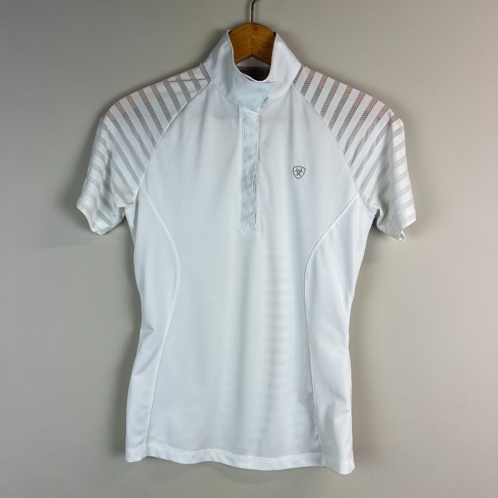 Ariat Pro Series Equestrian Polo Shirt Womens XS White Snap Collar Breathable
